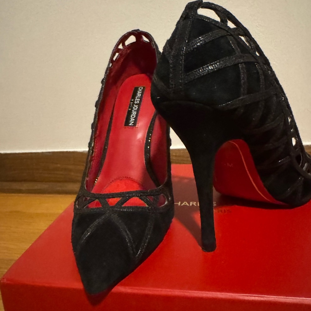 Charles Jourdan Black Strappy Heels